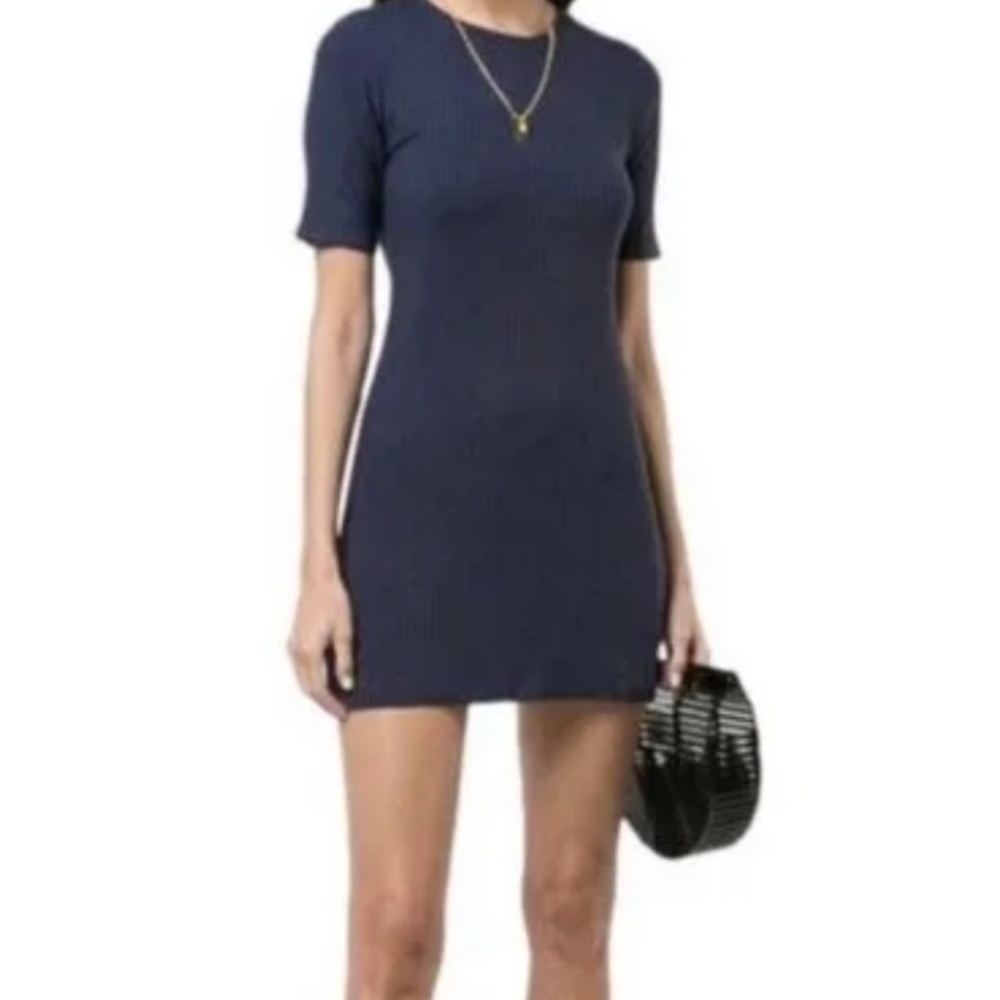 Reformation Modal Ribbed Scoop Neck Mini Dress Size Medium Navy Blue